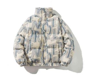 Hip Hop Thick Jacket Parka Happy Graffiti Print Men Windbreaker Streetwear Harajuku 2021 Winter Padded Jacket Coat Warm Outwear Y18991635