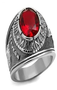 American Military Marines Ring Men Unisex New Design Goldcolor Siam Red Color Main Stone Stainless Steel Fashion Men ring6970615