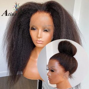 Natural brazilian hair 13x4 lace Frontal Wig Pre Plucked with Baby Hair Kinky Straight 180 Density synthetic Hair Wigs Black Women Kxunu
