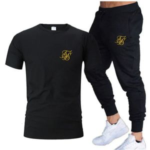 2024 Siksilk Mens Summer Casual Suit Tshirt Pants Two Sports Mens Fitness Brand Clothing 240523
