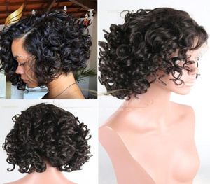 Perucas de renda de bob curta perucas dianteiras para mulheres negras curly brasileiras de cabelo virgem virgem suíça