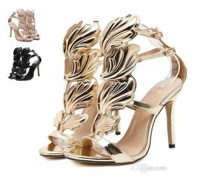 Flame Metal Leaf Wing High Heel Sandals Gold Nude Black Party Events Size 35 to 406341734