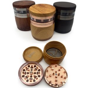 Plastic Resin Smoking Herb Grinders Wood Grain 4 Layer Tobacco Portable Shredder Hand Metal Transparent Tooth Grinder 63mm Diameter