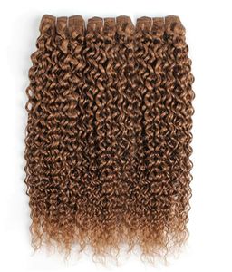 30 ljus Golden Brown Brasilian Virgin Curly Human Hair Weave Bundles Jerry Curl 34 Bunds 1624 Inch Remy Human Hair Extension2901189