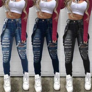 Women's Jeans Womens Jeans Retro Suspender Denim Overalls for Women Ripped Hole High Waist Skinny Pencil Pants Woman Destroyed Long Strap Jean Pantunk7