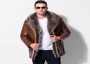 Male Leather fur outerwear European Style Clothing sheepskin Winter Men039s fur collar fleece lined Faux Leather jacket Warm Co2588428