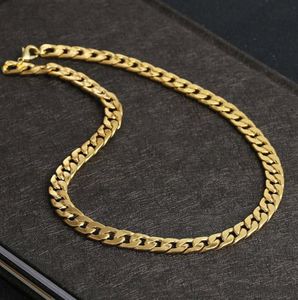 Women Chain Link Halsband Charms 4 Storlekar Män smycken 18K Real Yellow Gold Chains Platerade 9mm kedjehalsband för Mens8456108