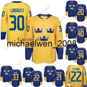 Gaoxin Weng Cup Team Sweden Hockey Jerseys Lundqvist Markstrom Ekman Larsson Sedin Eriksson Steen Backstrom Silfverberg Custom Hockey Jerseys