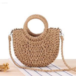 Evening Bags Simple Wind Semi-circular Straw Woven Bag Beach Hand-woven Messenger Portable Leisure Vacation Female Taxct