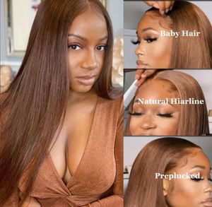 Silky Straight Human Hair 4x4 13x4 Lace Frontal Wigs Light Brown 4 Color Pre Plucked Natural Hairline7512391