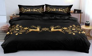3D Gold Deer Merry Christmas Bed Linens Sängkläder Set Design Custom DuvetQuiltComforter Cover Set King Queen Full Twin Size1991132