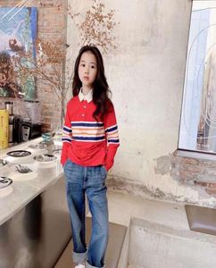 Garotas de alta qualidade meninas casuais outono de primavera pófol infantil camisa de algodão de manga comprida com jeans jeans Kids Trousers1514457