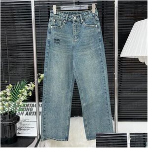 Kadın artı boy pantolon fl rhinestone denim işlemeli mektup tasarımcı kot pantolon klasik moda jean trousers sokak kıyafeti damlası d dhyhw