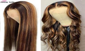 Ishow Brazilian PrePlucked Transparent HD Lace Front Wig Highlight Straight Human Hair Wigs 13x4 13x6 5x5 4x4 Headband Body Loose6064767