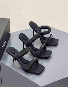 Summer silk herringbone highheeled sandals women039s headdress ribbon black open toed stiletto slippers9009137