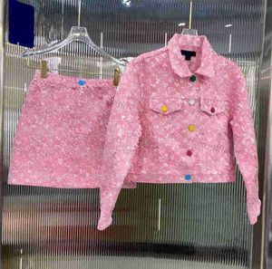 Dwuczęściowa sukienka designerska luksusowa marka 2024 dżinsowe kobiety Lapel Single Breaste Sweet Jacket Suit Skutka wysokiej talii
