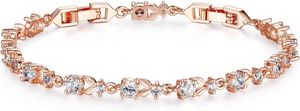 14K gold-plated 3mm cubic zirconia classic adjustable tennis bracelet | Womens gold bracelet | Wedding bride bracelet | Size 6.5-8 inches