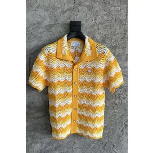 casablanca Ocean Wave Knit Shirts Pattern Casual Knitted Sweater Hollow Cardigan Shirt