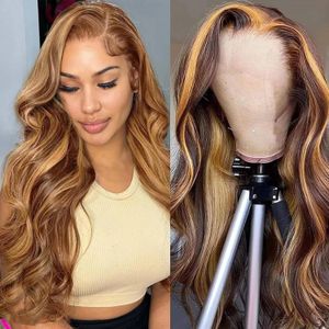 13x6 Destaque onda corporal Cabelo humano Lace Front Wigs for Women ombre ombre Natural Weavy Lace Frontal Wigs Human Hair Remy P427 Cor