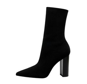 Fashion Knitting Stretch Fabric Sock Boots Pointy Toe OvertheKnee Heel Thigh High Pointed Toe Woman Boot size 34431982676