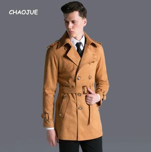 Chaojueブランドスエードコートメンズ2018 Autumnwinter England Roose Army Green Trench UK MALE DACEAL SUEDE SUEDE FABRIC TRENCHCOAT for 7682189