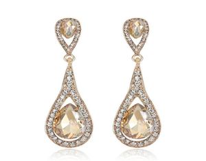 Designer de luxo Teardrop Champagne Crystal Drop Brincos para mulheres cor de ouro Dangler Earmings Longos Jóias de casamento de noiva6893226