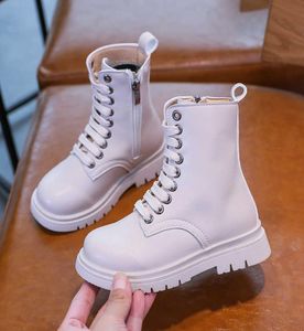 Nytt vinterregn för Big Kids Girl Waterproof Pu Leather Martin Fashion Zipper Children High Top Rubber Boots