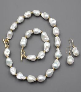Guaiguai smycken naturligt sötvatten odlade vita keshi barock pärlhalsband armband örhängen uppsättningar för kvinnor lady mode3573758