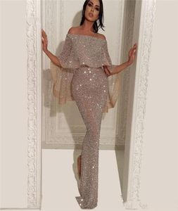 Ny design Sparkly Mermaid Prom Dresses Off Axel Sequined Lace Floor Length Split Plus Size Cocktail Party Dress Formal Pagean901275