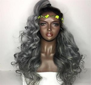 Ombre brasileiro cinza renda cheia perucas de cabelo humano ondulado prata prata cinza de renda frontal peruca 130 densidade com nós branqueados 1b Gray6292310