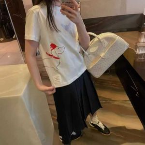 Tb Style Puppy Embroidered Striped Round Neck Womens Short Sleeved Tshirt Casual Versatile Top Item New