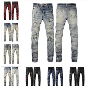 Мужские джинсы Дизайнерские бедные бедствия разорванные разрушенные растягивающие байкерские байкеры.