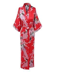 Röd kinesiska kvinnor Silk Rayon Robe Dress BridEMaids Sexig bröllopsnattklänning Kimono Bathrobe Size S M L XL XXL XXXL A1086750523