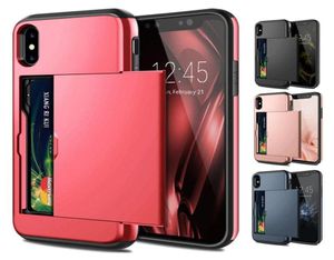 Slot Holder Cover för iPhone 11 Pro Max 8 7 6s Plus XS Max XR Card Armor Slide Card Case för Samsung S20 Ultra S9 S8 Plus S7 S10 N1272402