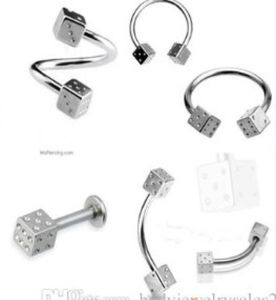 50pcslot mix 810mm Body Piercing Jewelry stainless steel dice nose ring horseshoe ring2207566