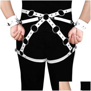 Strumpfbandgurt für Frauen Strumpfbandstrümpfe erotische Unterwäsche sexy Dessous Bondage Leder Bein Gurt Hadcuff Drop del dhqgq