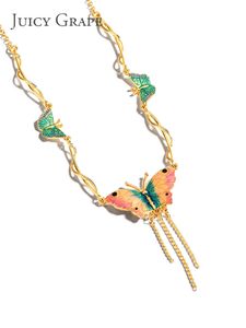Juicy Traube Brandneue Design Frauen Halskette Schmuck Feeling Emaille Halskette, weiblicher Ausreißer, super unsterblicher, süßer Quasten -Schmetterlingskragenkette