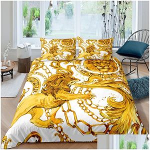 Sängkläder sätter lyx barock modern konst 3d gyllene lejon djur linne set duvet er 23 st en enda dubbel mikrofiber 221117 droppleverans h dhdfu