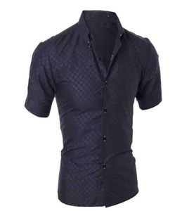 Men039s klänningskjortor Fashion Summer British Diamond Lattice Plaid Dreatoble Single Breasted Dark Grain Shortsleeved Shirtmen3646525