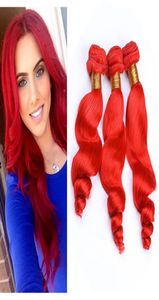 Peruansk ljusröd mänskliga hårvävar Löst vågvågiga buntar erbjudanden 3st Pure Red Color Virgin Human Hair Weave Extensions mix1395998