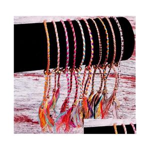 Urok bransolety ręcznie robione tkane pleciona lina przyjaźń bransoletka plaża bohemian poliester nici splotowe sznur dla kobiet biżuteria gi dhhtw