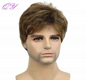 Män hår syntetiskt brunt ombre linne färg kort rak män039s peruk naturliga modestil för man dagligen eller fest justerbar s7583687