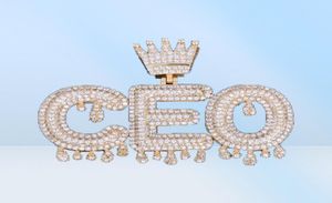 Anpassat namn Gold Silver Rosegold Crown Bail Dropp Initials Bubble Letters Chain Pendants Halsband för män Kvinnor Cubic Zircon Hip H6652699