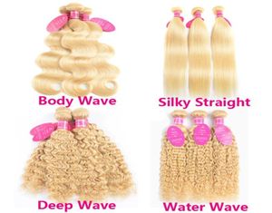 613 Blond buntar Brasilianska jungfru Silky raka kropp Deep Natural Wave Human Hair Weave Water Wave Platinum Blonde Extensions 3708423