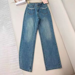 2024 KOSTENLOSE Versand Mode lose geradlinige Perlen -Jeans -Designerin Frauen -Denimhose 60110