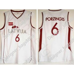 NCAA Latvija Kristaps #6 Porzingis Basketbol Forması Ucuz Erkekler Kristaps 6 Porzingis Vintage Beyaz Dikişli Basketbol Gömlekleri S-XXL