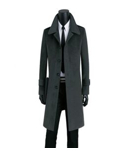 Long woolen coat men Singlebreasted trench coats overcoat mens cashmere coat casaco masculino inverno erkek england grey black5315507