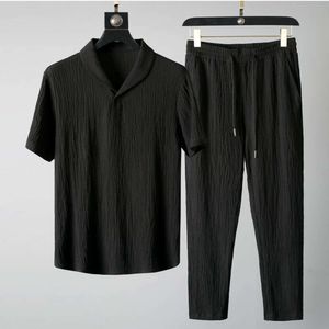 2024 Ny sommar ny trendig för mäns tunna koreanska korta ärm långa byxor mode casual lyx mångsidig sportuppsättning