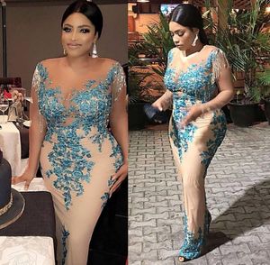 New ASO EBI -Stil Prom Festzugskleider mit Quasten und Größe Afrika Nigerian Spitze Pailletten Trompete Anlass Abend Kleider 9619022