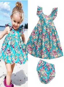 13Years Kids Baby Girls Summer Sleeveless Flower Printed Princess Dress Fashion Beach Chidren Skirt with Panties 80cm110cm4687316